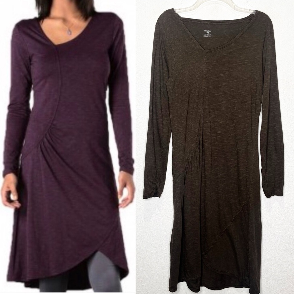 Horny Toad Pirouette Asymmetrical Long Sleeve Dress Tencel Organic Cotton Midi